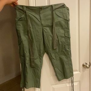 Olive Green Cargo Capri Pants W/ Tie Belt